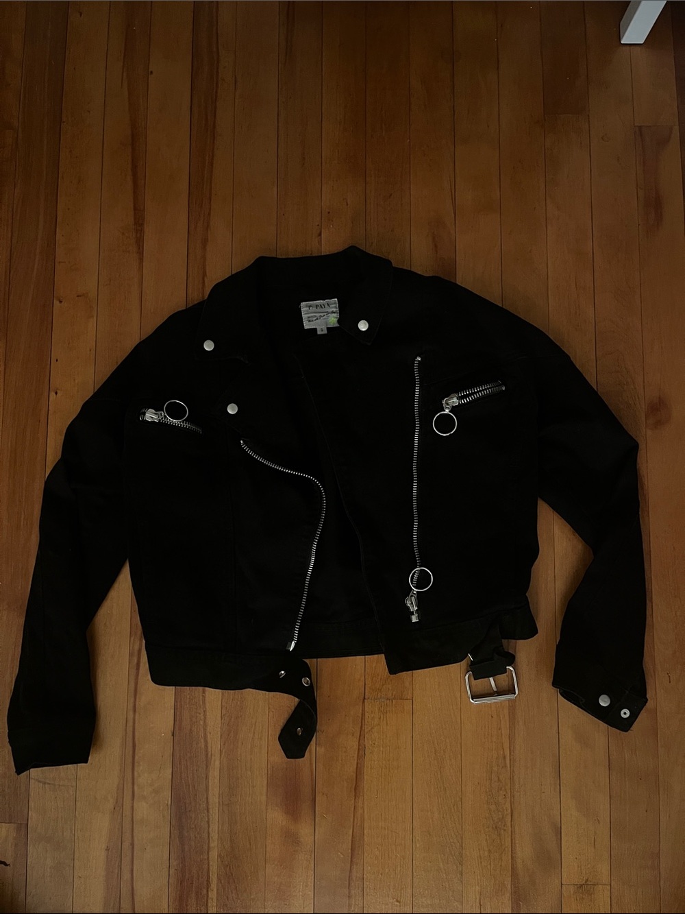 Papaya Black Ring-Zip Cropped Moto Jacket